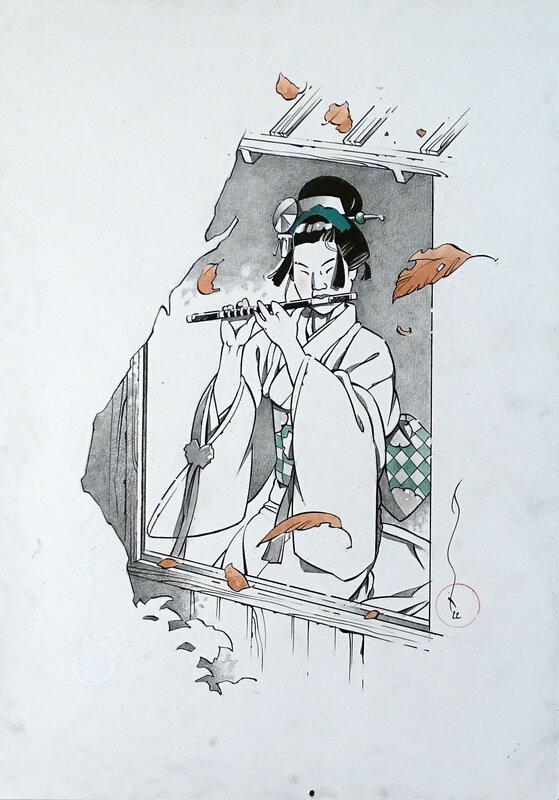 For sale - Geisha en automne by Michetz - Original Illustration