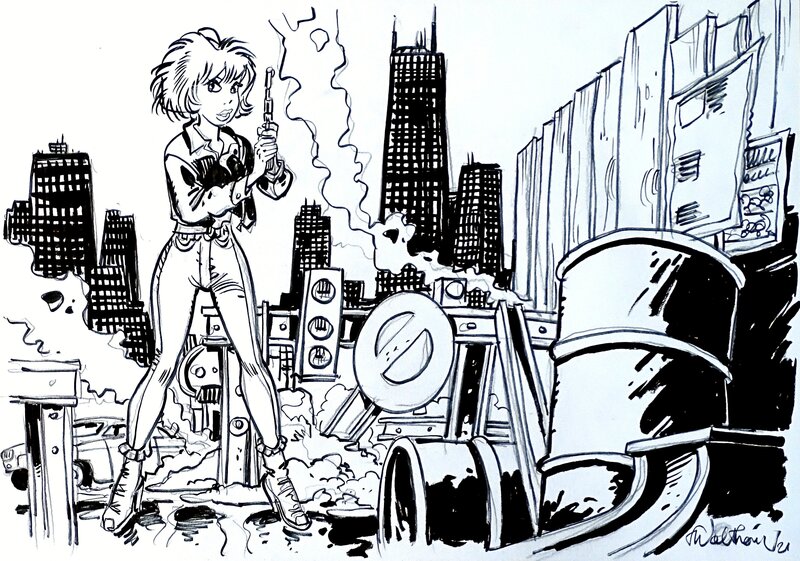 En vente - François Walthéry, Natacha hommage à Rubine - New York - Illustration originale
