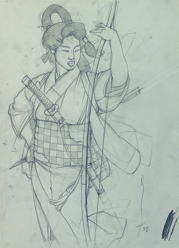 En vente - Geisha à l'arc par Michetz - Illustration originale