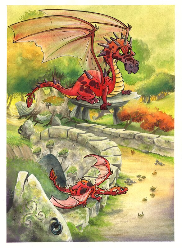 En vente - Dragon rouge par Fabien Rypert - Illustration originale