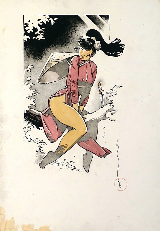 En vente - Geisha au chapeau par Michetz - Illustration originale