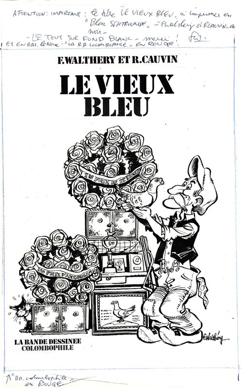 En vente - Walthéry : Le vieux Bleu tome 1, couverture + 2 projets - Couverture originale