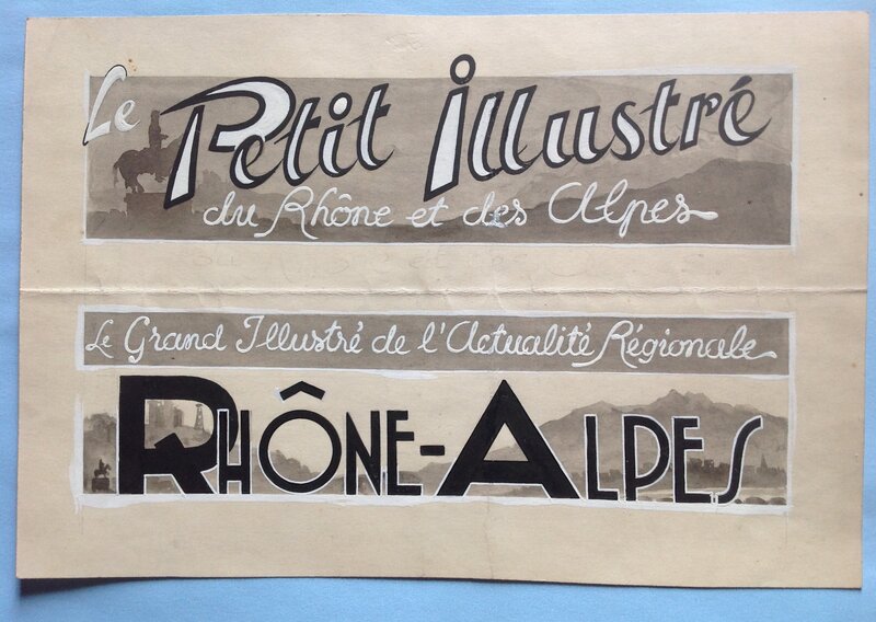 En vente - Atelier Chott, Fergal, Chott, Atelier Chott (Fergal ?) illustration Petit illustré Rhone Alpes actualité regionale ,Bandeau Titre Lettre Lavis Gouache Lyon - Illustration originale