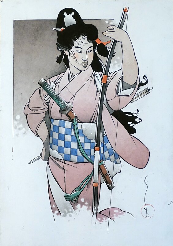 En vente - Geisha à l'arc par Michetz - Illustration originale