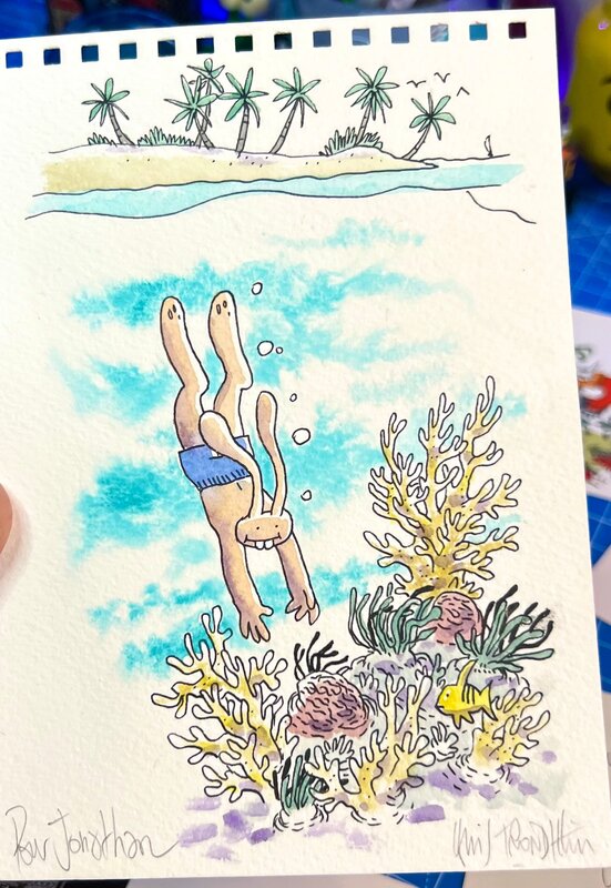 Lapinot snorkelling par Lewis Trondheim - Dédicace