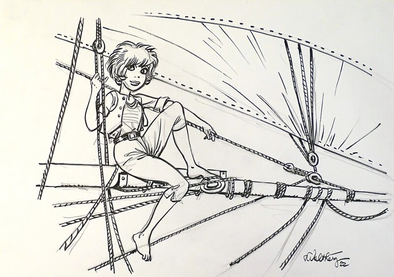 En vente - François Walthéry, Natacha hommage à Cuvelier - Illustration originale