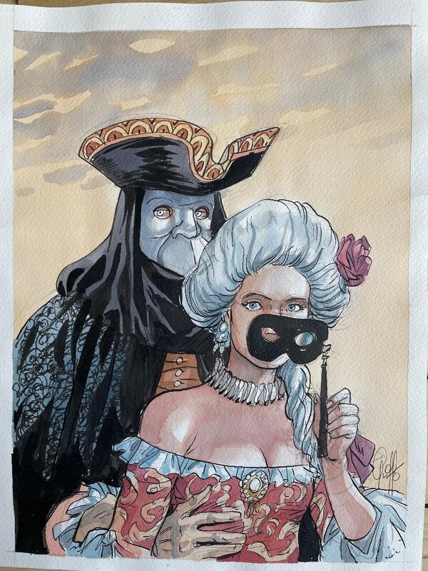 Griffo, Giacomo C. : jeu de masques vénitiens - Illustration originale