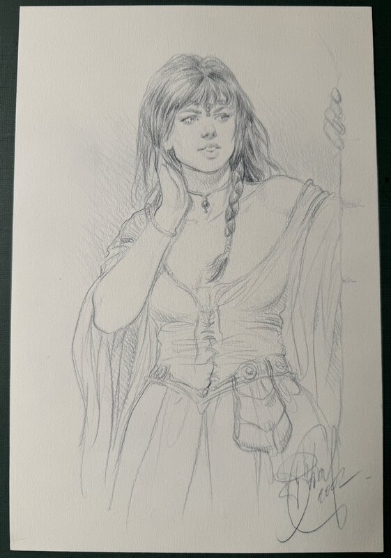 En vente - Philippe Delaby, Dessin original femme publié portefolio sentinelles barbares - Illustration originale