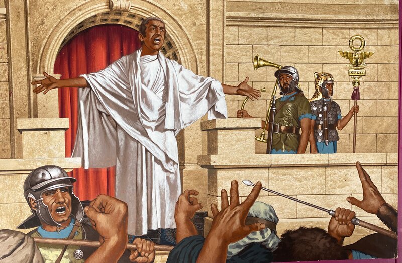 Jean Torton / Jeronaton, illustration originale, Ponce Pilate défend Jésus, 