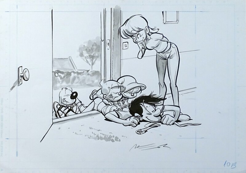 En vente - Jose Luis Munuera, P'tit Boule et Bill entrée renversante - Illustration originale