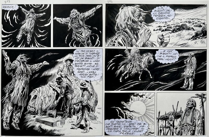 José Ortiz, antonio segura, Galep, Gianluigi Bonelli, Ortiz, Maxi Tex#11 bis, Il cacciatore di fossili, diptyque planches n°273 et 274, 1997. - Comic Strip