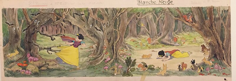 Studios Disney, Walt Disney, Walt Disney, illustration n°2, Blanche Neige et les 7 nains, 1938. - Planche originale