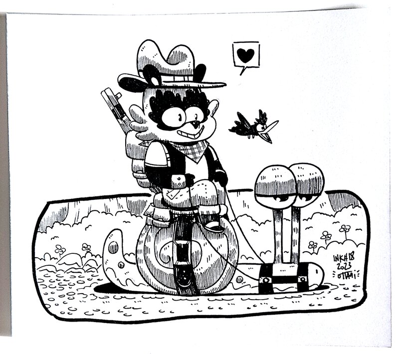 Dessin original de l'Inktober 2023 : Panda et Escargot par oTTami ! - Original Illustration