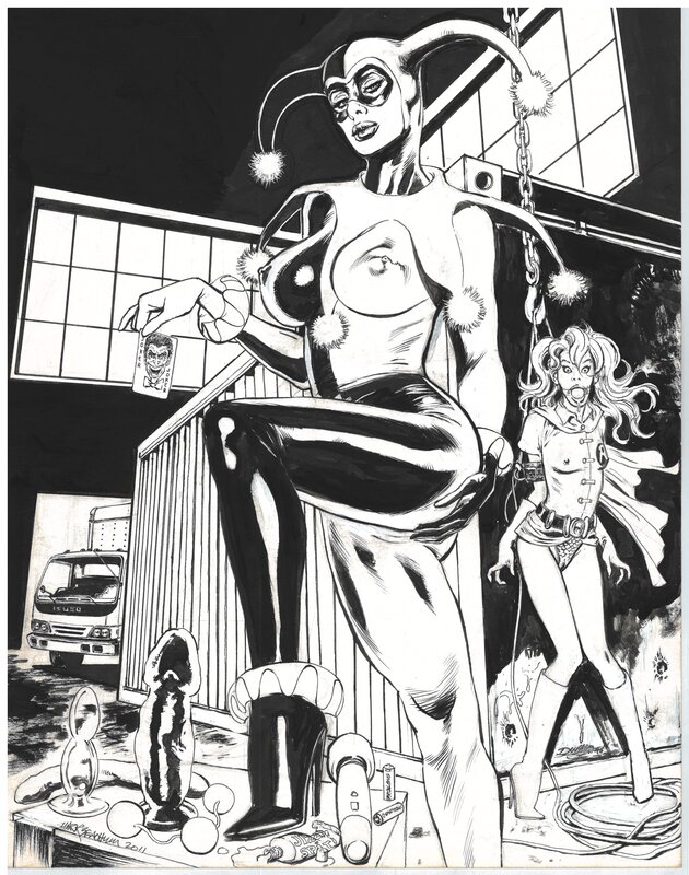 Mark Beachum, Harley Quinn Batgirl Bondage Joker Original Art - Original Illustration