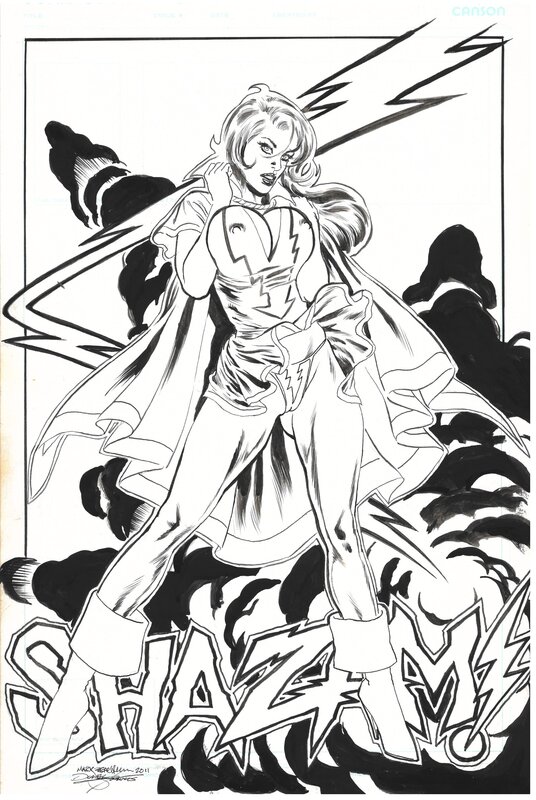 Mark Beachum, Duval Stowers, Mary Marvel Shazam! Unpublished Pin-up Cover Original Art - Couverture originale