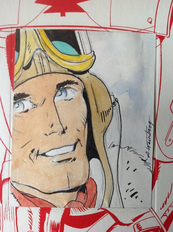 En vente - Weinberg Albert Dessin original couleur Dan Cooper , TT Hibou 99 Ex plus Ex-Libris N°/Signé 99 Ex Dos toilé (Lombard) - Dédicace