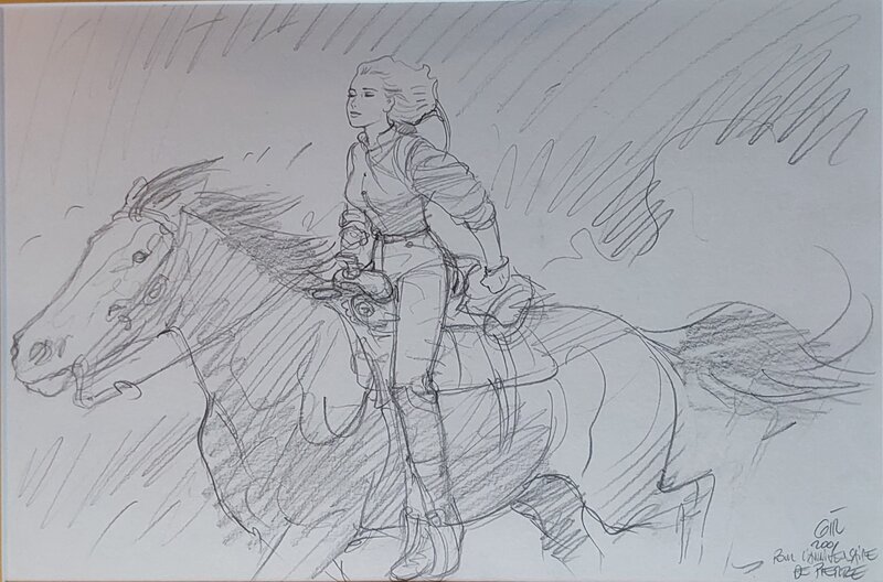 Jean Giraud, Gir, Moebius, Young Chihuahua Pearl à cheval - Illustration originale