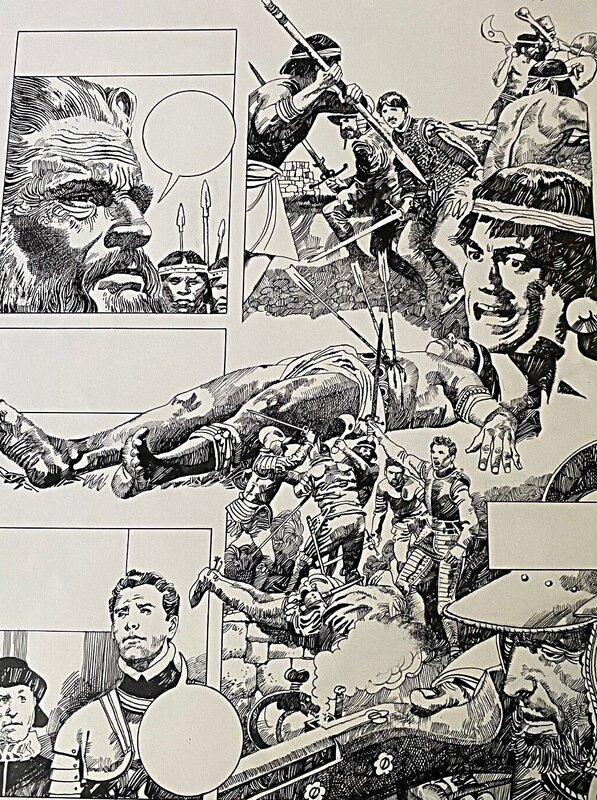 Alarico Gattia, Pedro de Valdivia, planche parue dans le tome 7 de La Découverte du monde en bandes dessinées (Larousse) - Planche originale