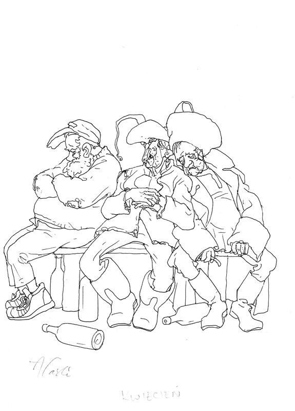 Andrzej Łaski, Andrzej Pilipiuk, Jakub Wędrowycz - Callendrier 2015 - Avril - Original Illustration