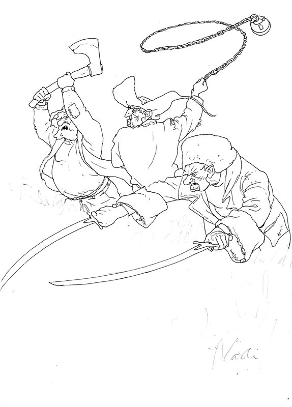 Andrzej Łaski, Andrzej Pilipiuk, Jakub Wędrowycz - Callendrier 2015 - Aout - Illustration originale