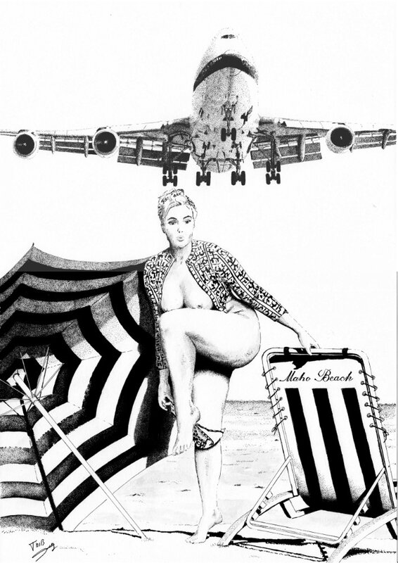 Maho beach par Thib - Illustration originale