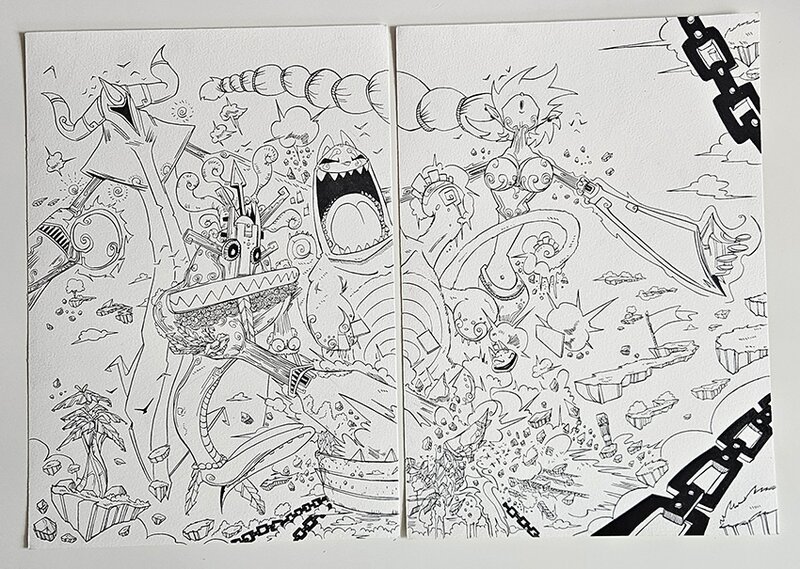 oTTami, Double Planche Encrée Manga Dofus Arena Tome 4 - Planche originale