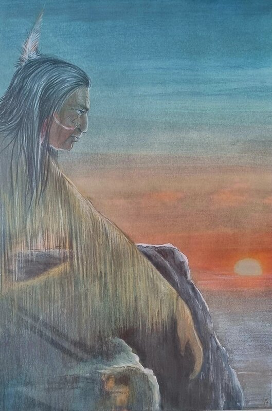 En vente - Ingrid De Vuyst, Foudre bleu - Iron Horse - illustration originale - Illustration originale