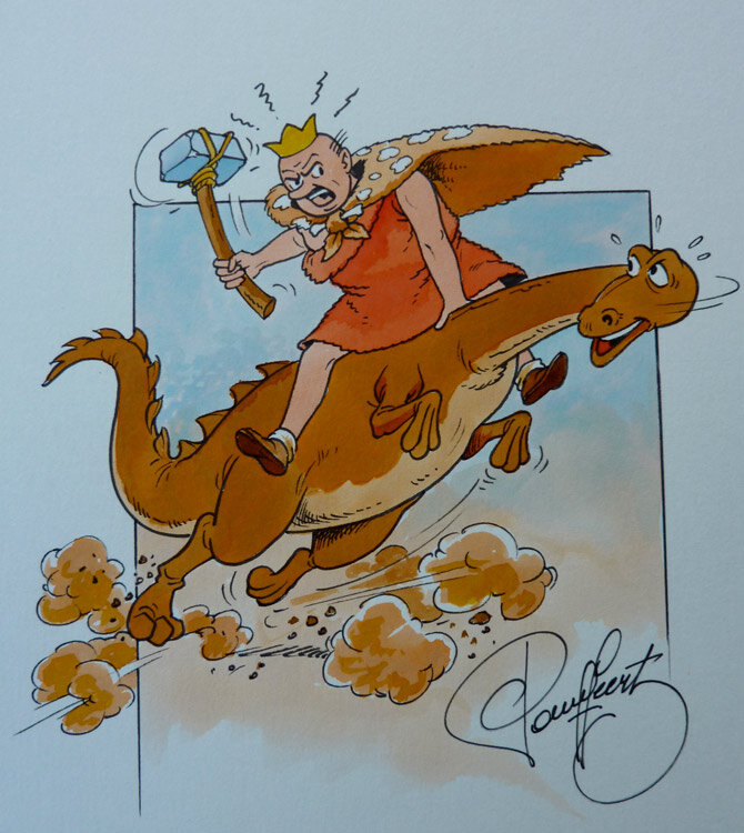 Paul Geerts, Kleurentekening gebaseerd op scene uit Suske en Wiske de groene splinter - Planche originale