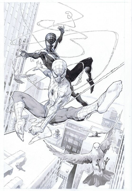 Jérome Opeña, Spectacular Spider-Men #6 cover featuring Miles Morales & Peter Parker - Couverture originale