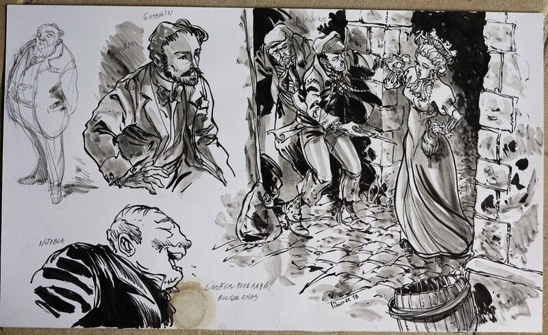 En vente - Tiburce Oger, Philippe Pelaez, Recherches L'enfer pour aube n°1 - Planche originale