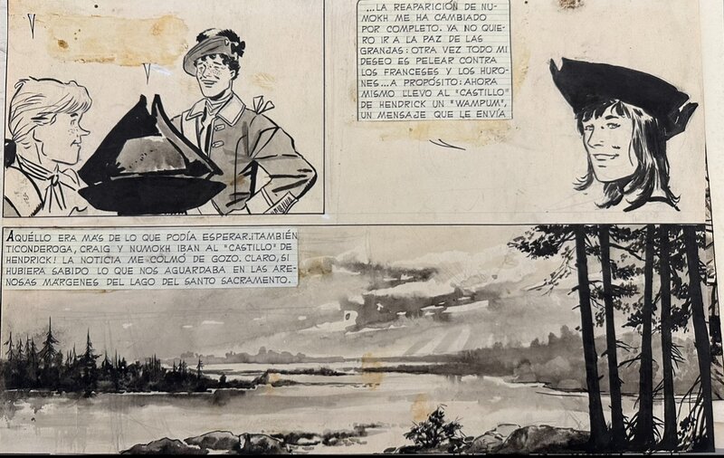 Hugo Pratt, Ticonderoga Noviembre 1957. Pag 14 Hora Cero Format italien (paysage) with drawing of female Sgt Kirk character on back of page - Planche originale