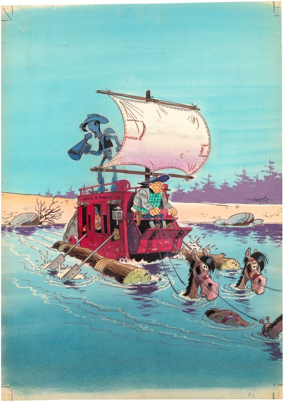 Morris- LUCKY LUKE- La Diligence- couverture originale du magazine PEP - Couverture originale