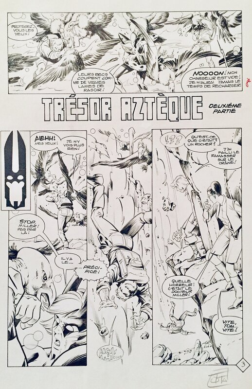 Ciro Tota, Maurice Chevalier, Tota, Photonik#32, Le mystère du Pueblo Maudit, épisode 2, Trésor Aztèque, Spidey#36 planche n°3, 1983. - Planche originale