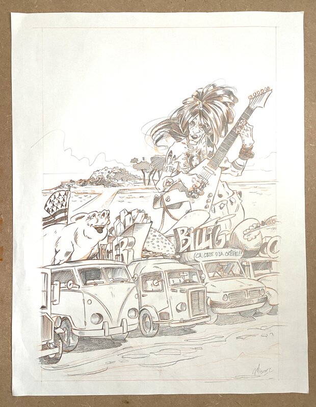En vente - Arnaud Michel, Croquis préparatoire - Illustration originale