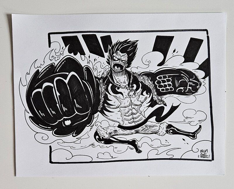 For sale - oTTami, Dessin original de l'Inktober 2021 : Lufy ( Gear 4 ) de One Piece ! - Original Illustration