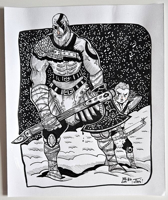 oTTami, Dessin original de l'Inktober 2019 : Kratos et Atreus de God of War ! - Original Illustration