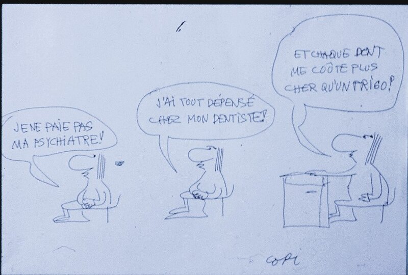 Copi, Image dessinée du dentiste. - Dédicace