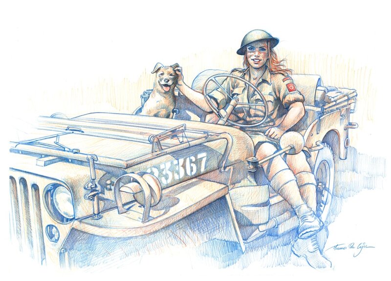 Thomas du Caju Betty in jeep - Original Illustration