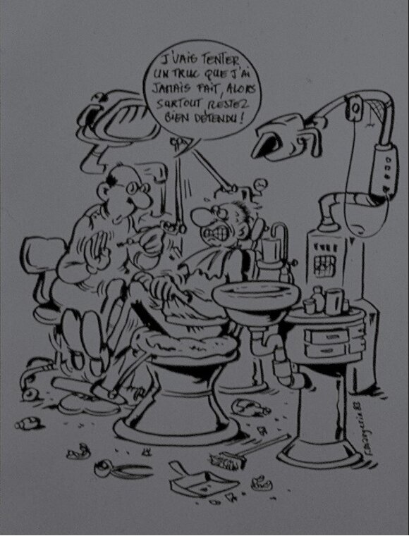 Frank Margerin, Image dessinée du dentiste. - Dédicace
