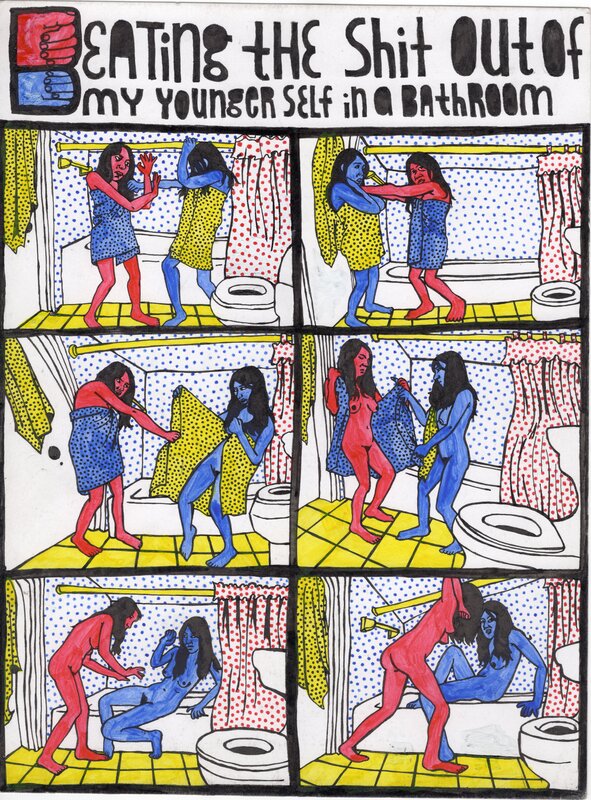 Juliette Collet, Quelqu’un pg. 11 / Blah Blah Blah #4 pg. 30 (2023) - Beating the Shit Out of My Younger Self in a Bathroom - Planche originale