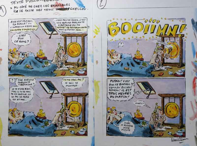 En vente - Les Sales Blagues – » Horloge parlante « – Planches originales couleurs – Philippe Vuillemin - Planche originale