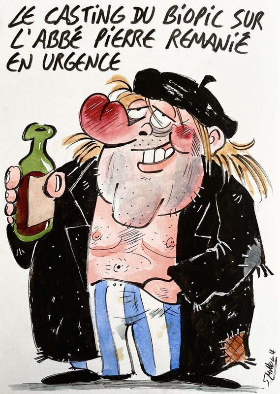 For sale - Casting Abbé Pierre by Simon Mitteault - Original Illustration