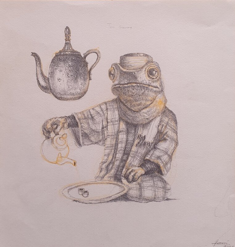 Frog Tea Ceremony Artwork by Marco Leoni - Illustration originale
