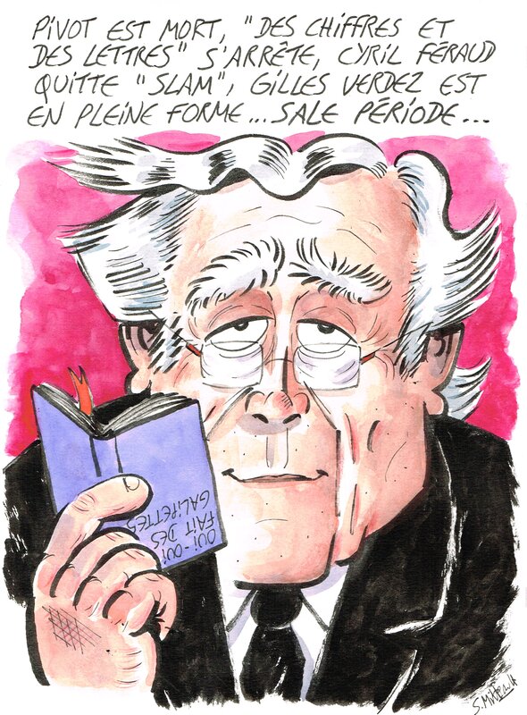 For sale - Bernard Pivot by Simon Mitteault - Original Illustration