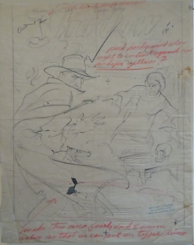 George ROZEN, The SHADOW  dessin préliminaire - Couverture originale