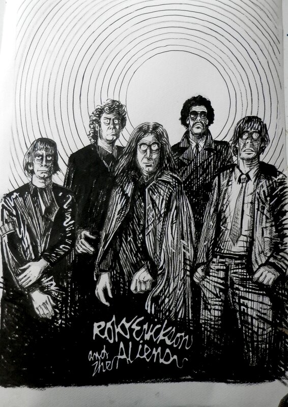 En vente - Johann Guyot, Roky Erickson and the aliens - Illustration originale