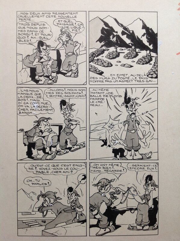 En vente - Bertolo René Gus et Gaetan 11 Planche Originale 3 (4) Légionnaire Montagne Zip Encre de Chine petit format Bd 1950 Atelier Chott - Planche originale