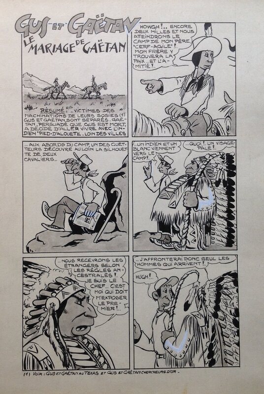 For sale - Rittaud Claude Gus et Gaetan 16 Mariage Planche Originale 1 indien Chef Encre de Chine petit format Bd 1951 Atelier Chott - Comic Strip