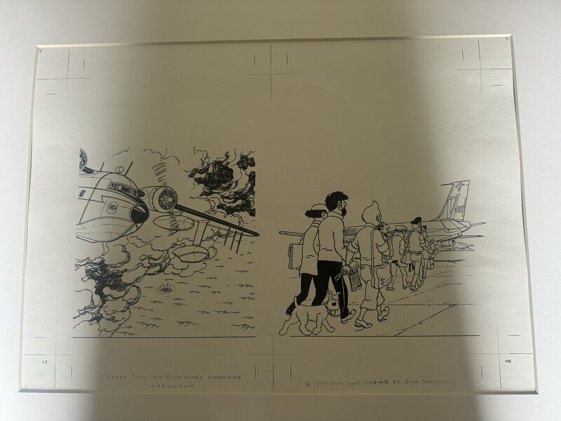 Studios Hergé, Herge et studio vol 714 double planche pop hop - Planche originale