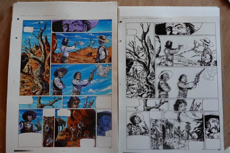 En vente - Tiburce Oger, La piste des ombres tome 1 mise en couleur page - Planche originale